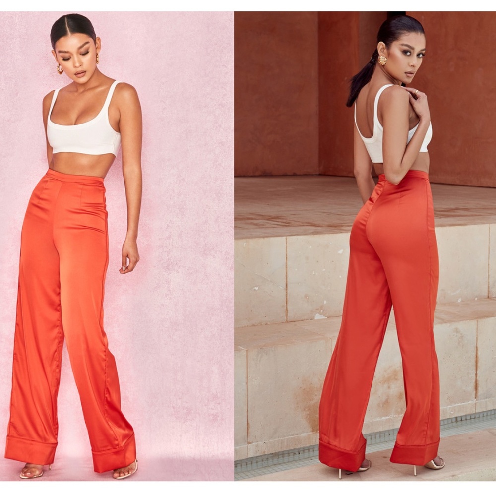 NWT House of CB Orange Wide Leg Satin Trousers